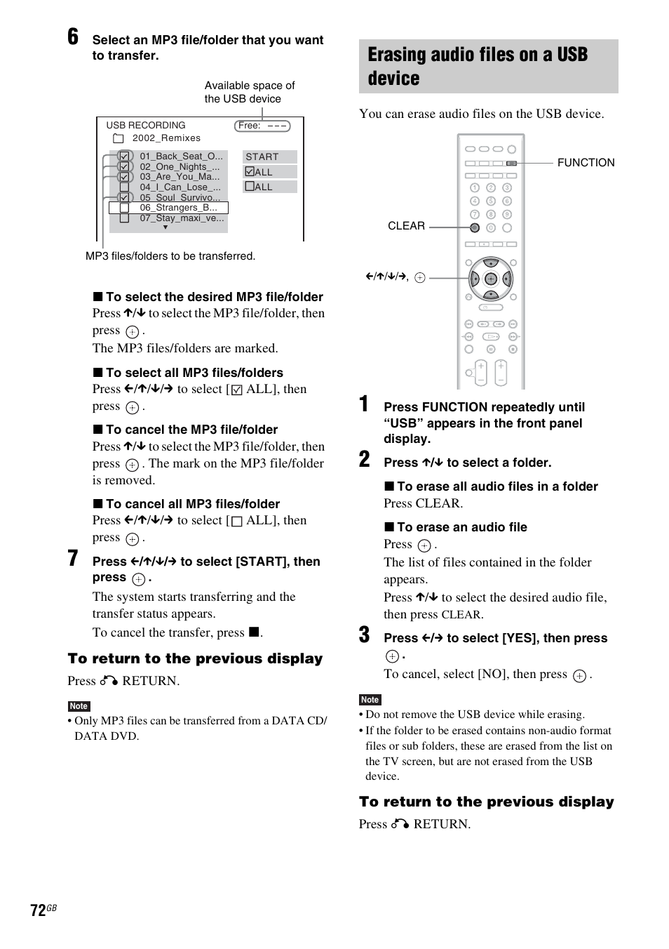 Erasing audio files on a usb device | Sony 3-398-069-14(1) User Manual | Page 72 / 115