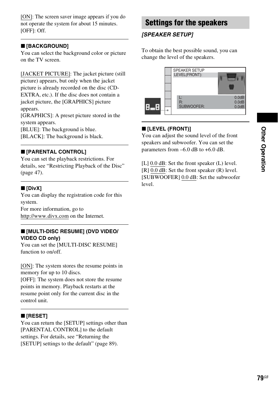 Settings for the speakers | Sony 3-398-069-14(1) User Manual | Page 79 / 115