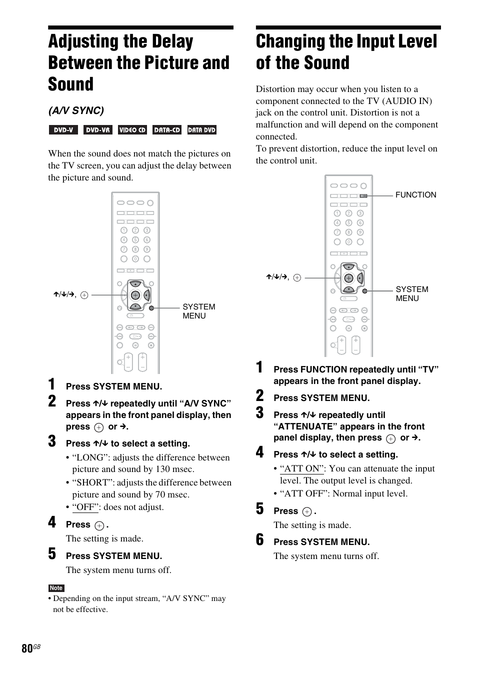 Adjusting the delay between the picture and sound, Changing the input level of the sound, Adjusting the delay between the picture | And sound, Changing the input level of the, Sound | Sony 3-398-069-14(1) User Manual | Page 80 / 115