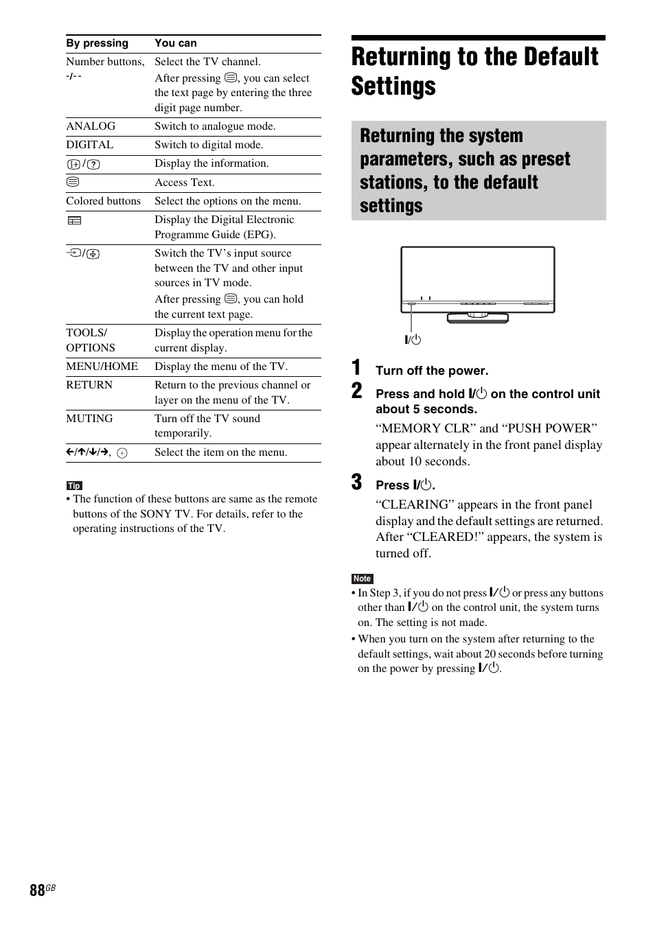 Returning to the default settings | Sony 3-398-069-14(1) User Manual | Page 88 / 115