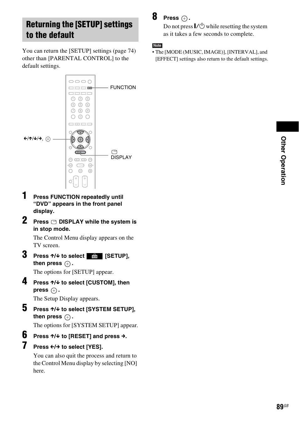 Returning the [setup] settings to the default | Sony 3-398-069-14(1) User Manual | Page 89 / 115