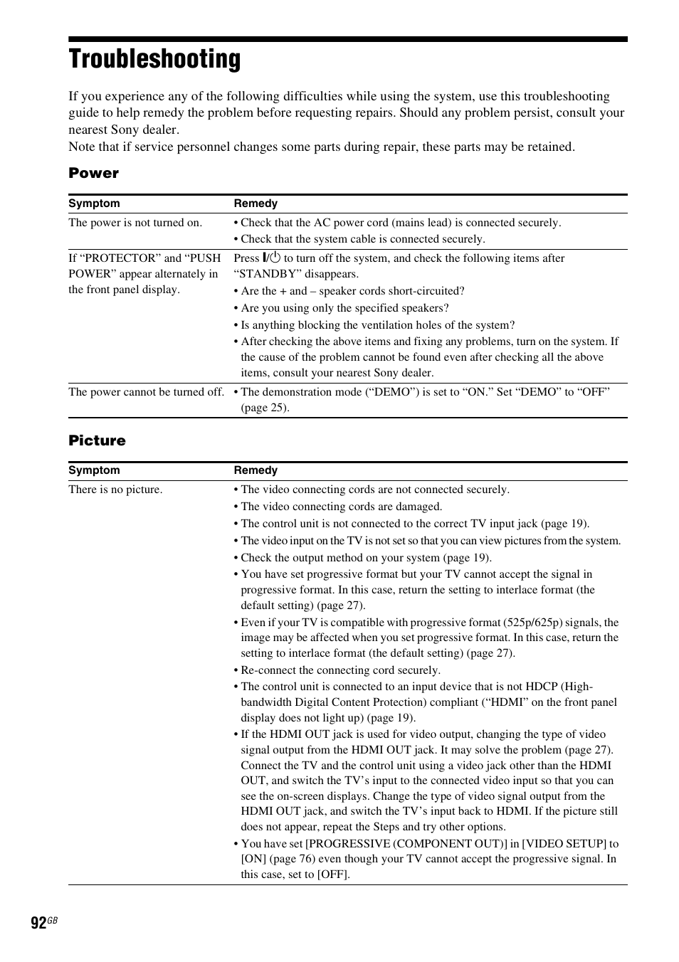 Troubleshooting | Sony 3-398-069-14(1) User Manual | Page 92 / 115