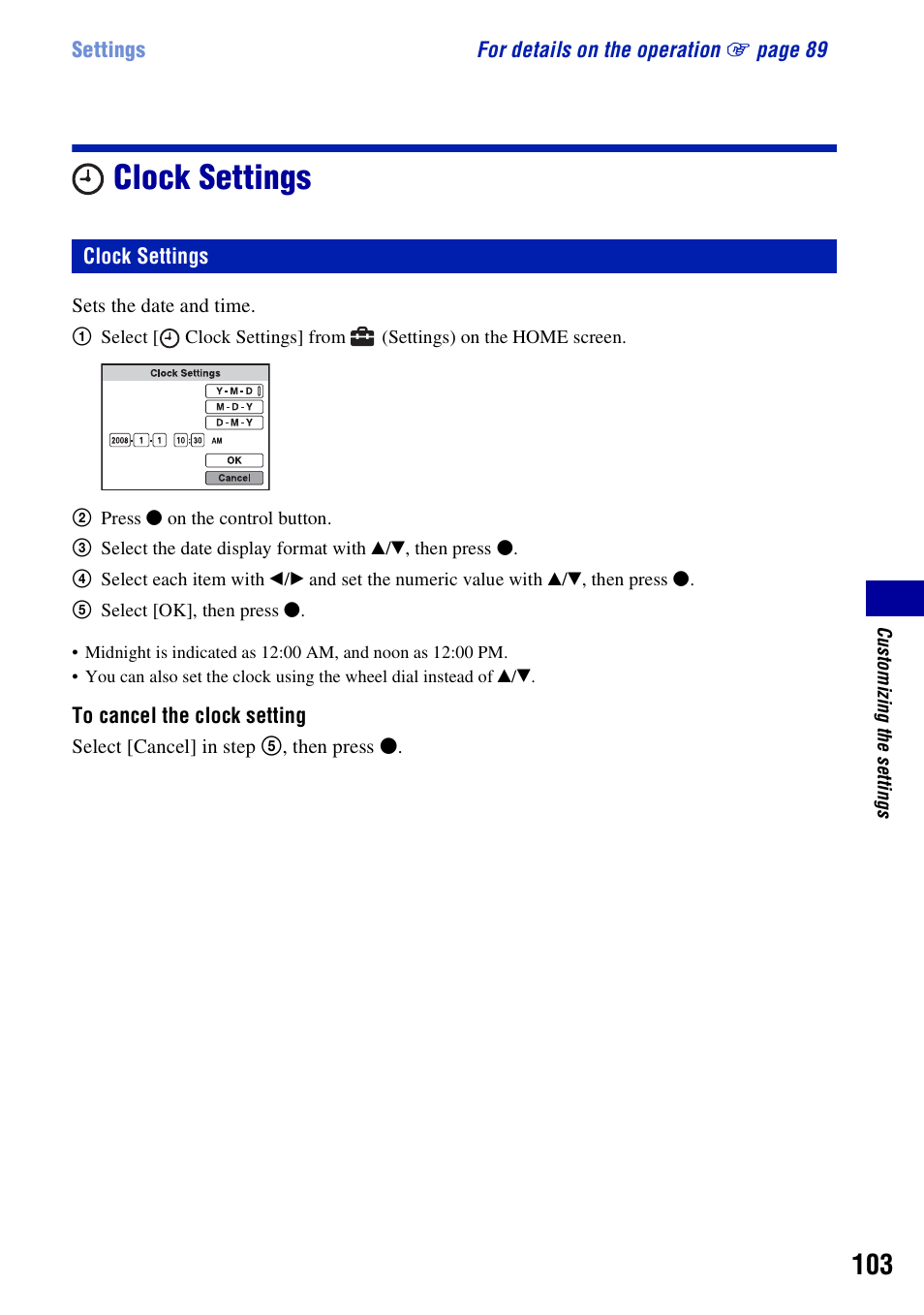 Clock settings | Sony Cyber-shot 3-295-460-12(1) User Manual | Page 103 / 154