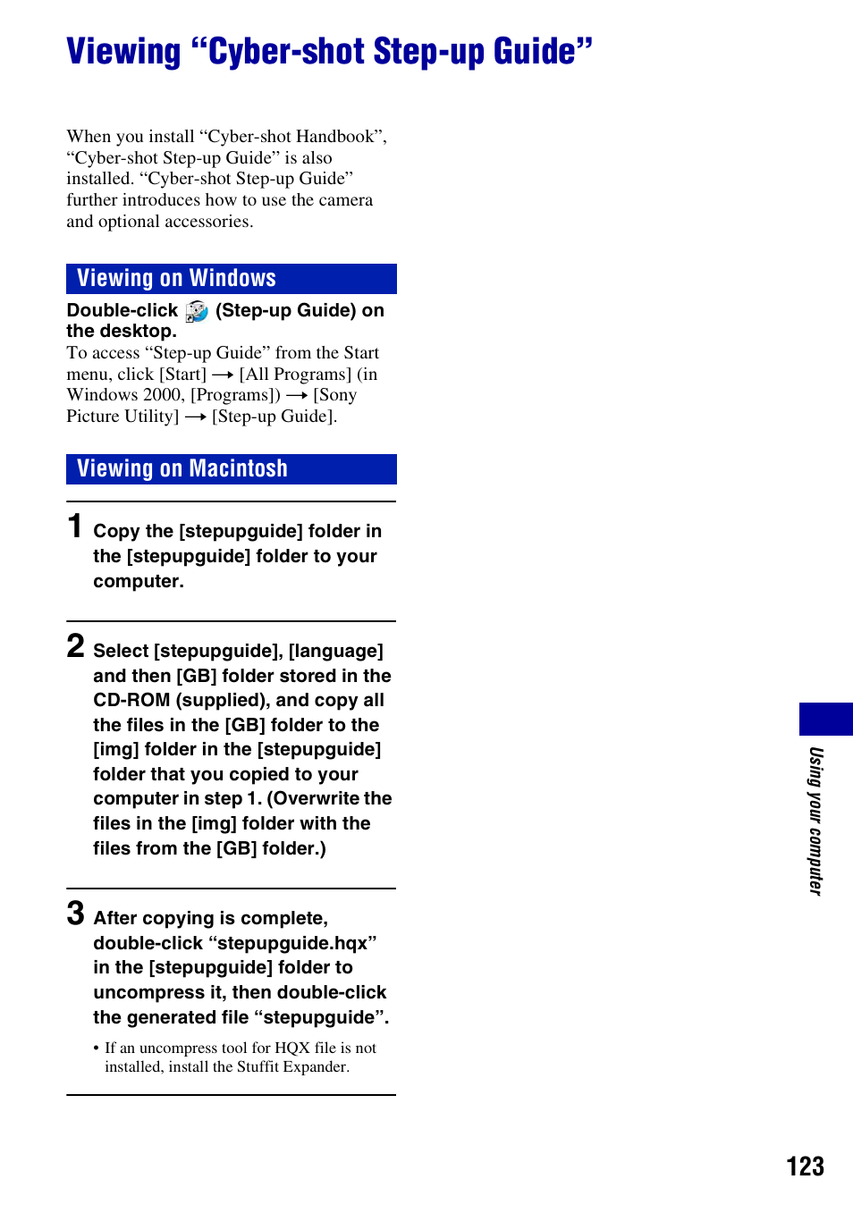 Viewing “cyber-shot step-up guide | Sony Cyber-shot 3-295-460-12(1) User Manual | Page 123 / 154