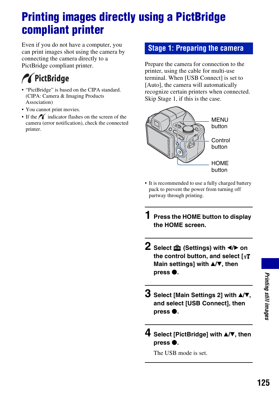 Stage 1: preparing the camera | Sony Cyber-shot 3-295-460-12(1) User Manual | Page 125 / 154