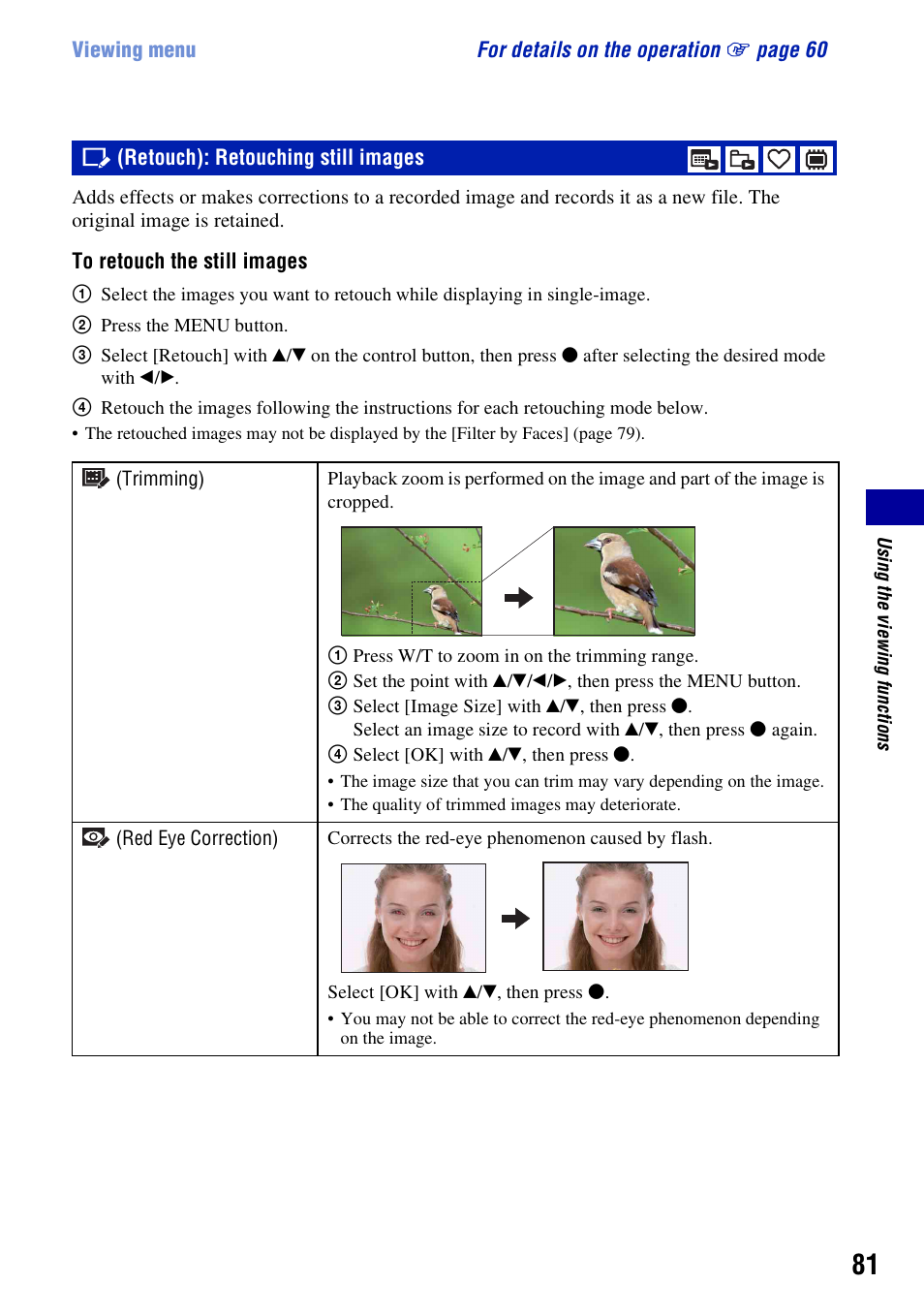 Retouch): retouching still images | Sony Cyber-shot 3-295-460-12(1) User Manual | Page 81 / 154