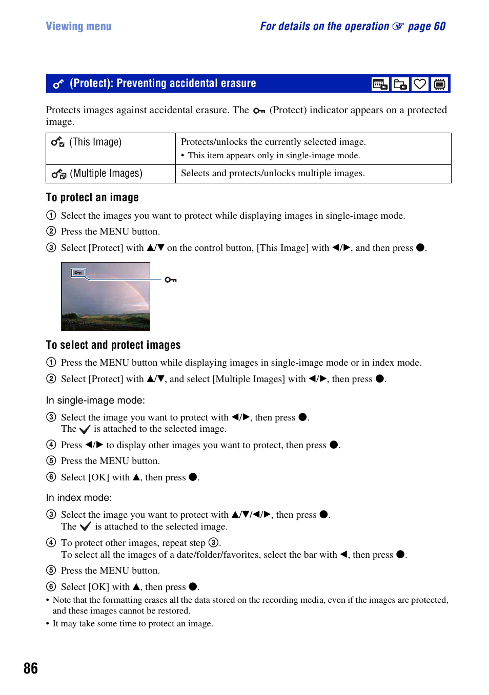 Protect): preventing accidental erasure | Sony Cyber-shot 3-295-460-12(1) User Manual | Page 86 / 154