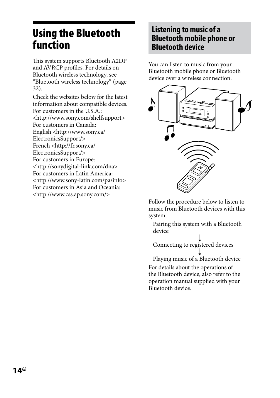 Using the bluetooth function | Sony CMTBX5BT User Manual | Page 14 / 36