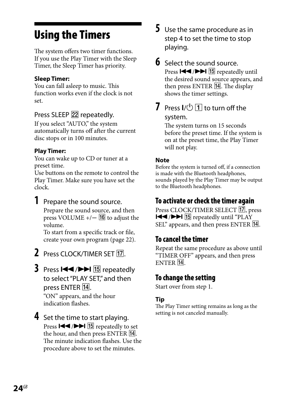 Using the timers | Sony CMTBX5BT User Manual | Page 24 / 36