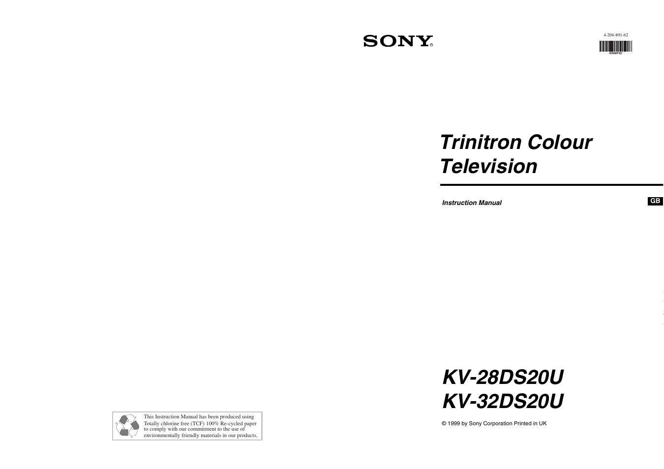 Sony KV-28DS20U User Manual | 38 pages