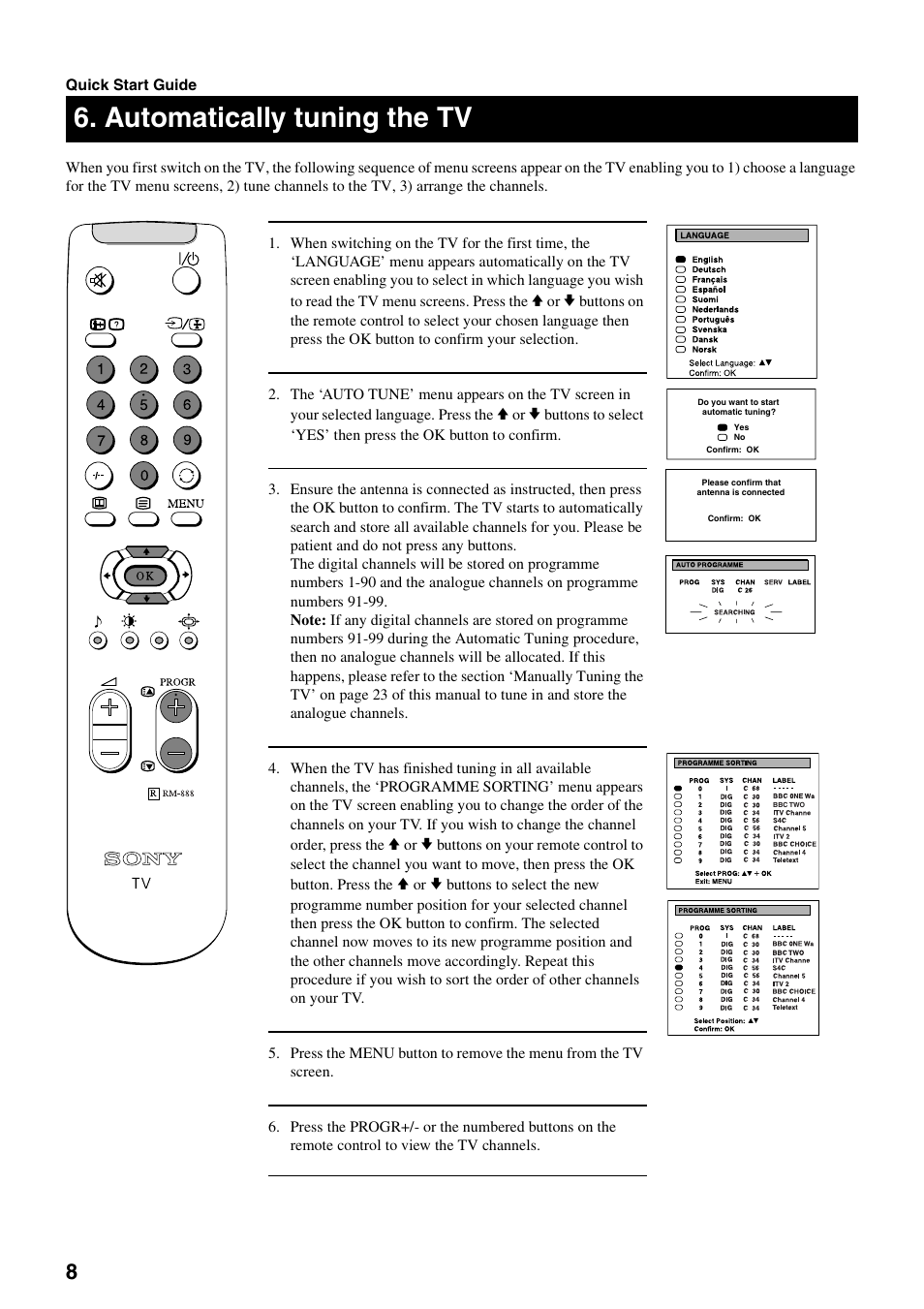 Automatically tuning the tv | Sony KV-28DS20U User Manual | Page 10 / 38