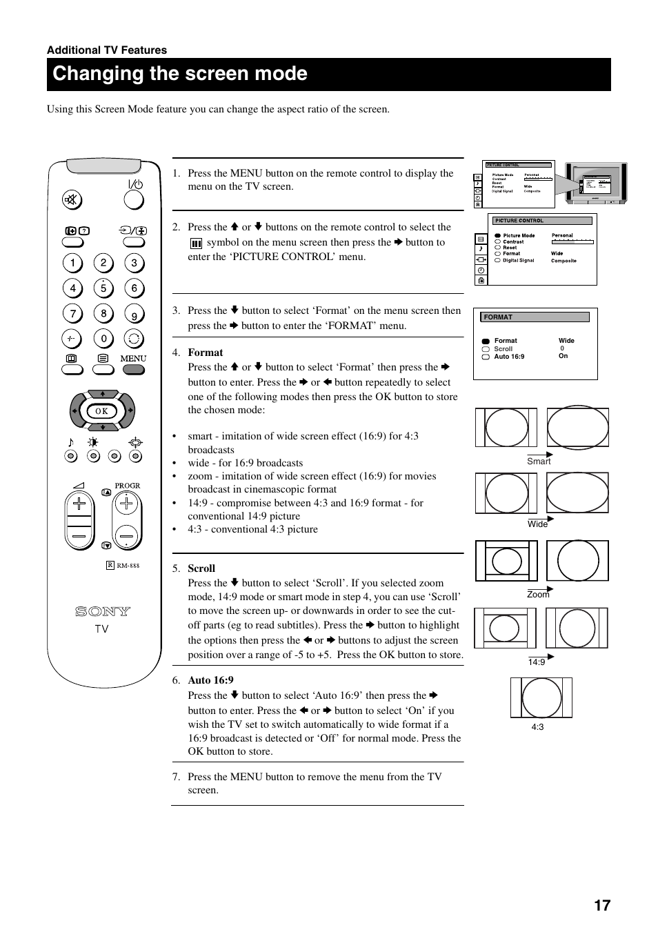 Changing the screen mode | Sony KV-28DS20U User Manual | Page 19 / 38