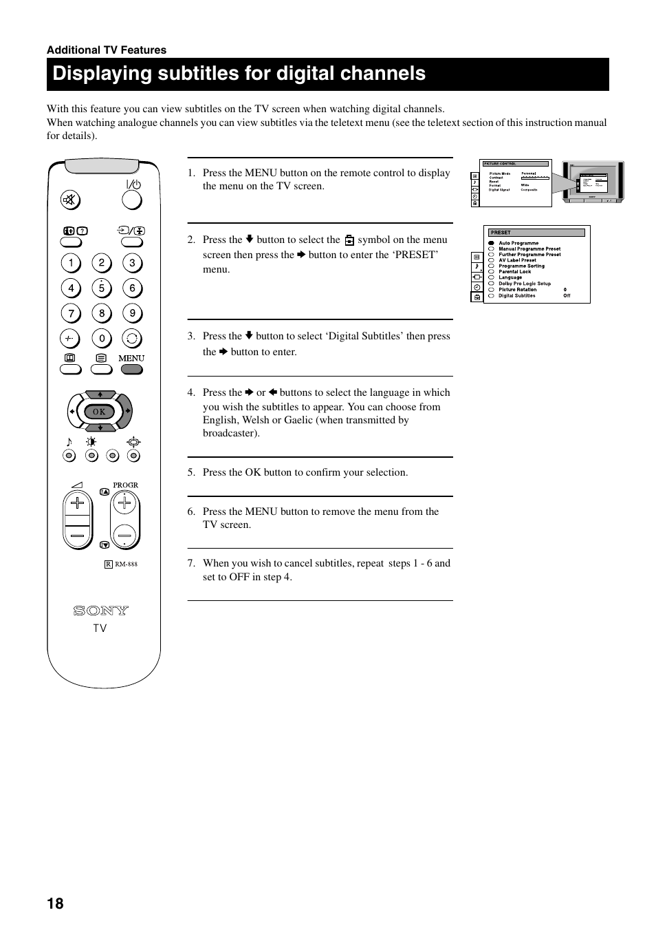 Displaying subtitles for digital channels | Sony KV-28DS20U User Manual | Page 20 / 38