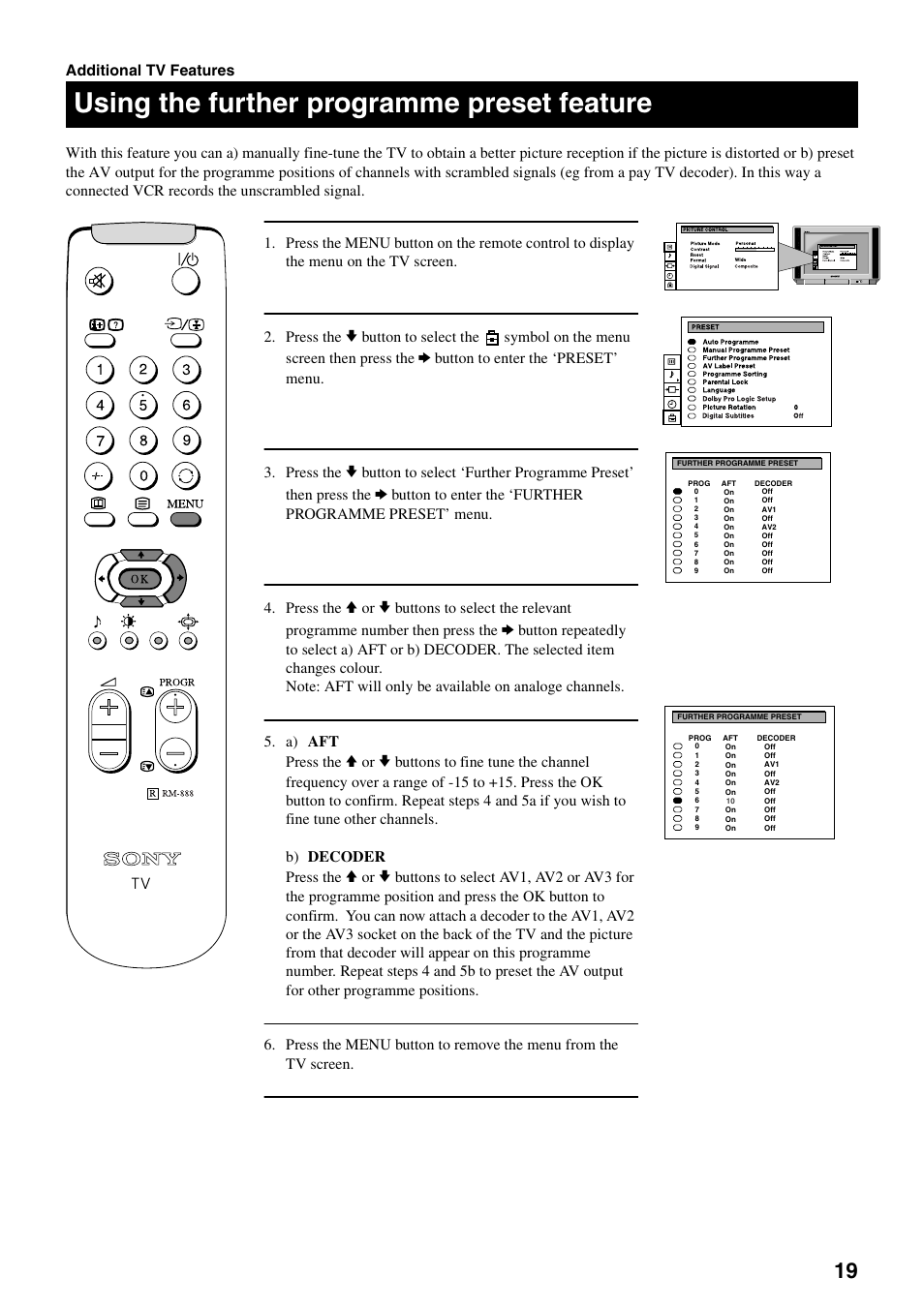 Using the further programme preset feature | Sony KV-28DS20U User Manual | Page 21 / 38