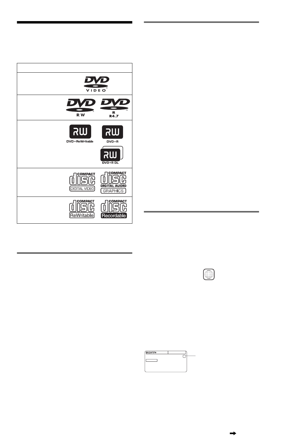 L1 - this player can play the following discs, This player can play the following discs, Example of discs that the player cannot play | Region code | Sony DVP-K85P User Manual | Page 9 / 96