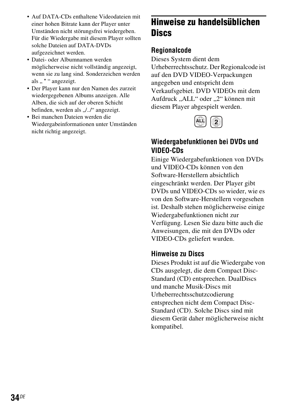 Hinweise zu handelsüblichen discs | Sony DVP FX750 User Manual | Page 96 / 200