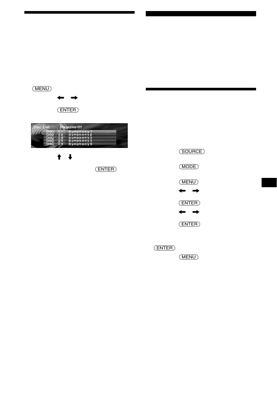 Localización de discos por nombre, Disc list, Radio | Almacenamiento automático de emisoras, 19 localización de discos por nombre | Sony CDX-M9905X User Manual | Page 109 / 136