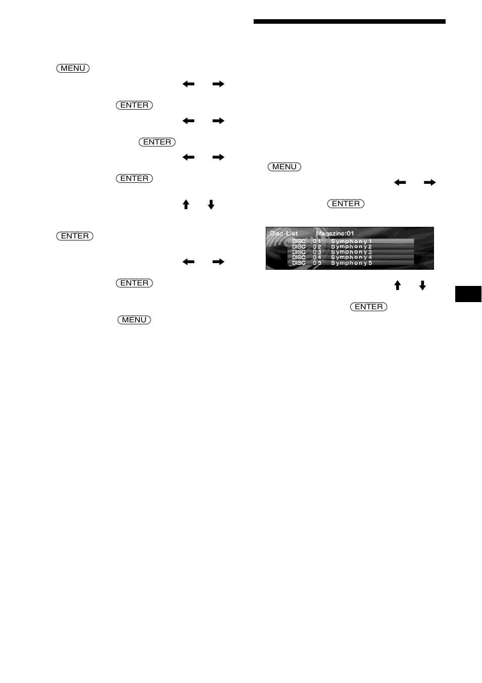 Name delete, Recherche d’un disque par son nom, Disc list | Sony CDX-M9905X User Manual | Page 63 / 136