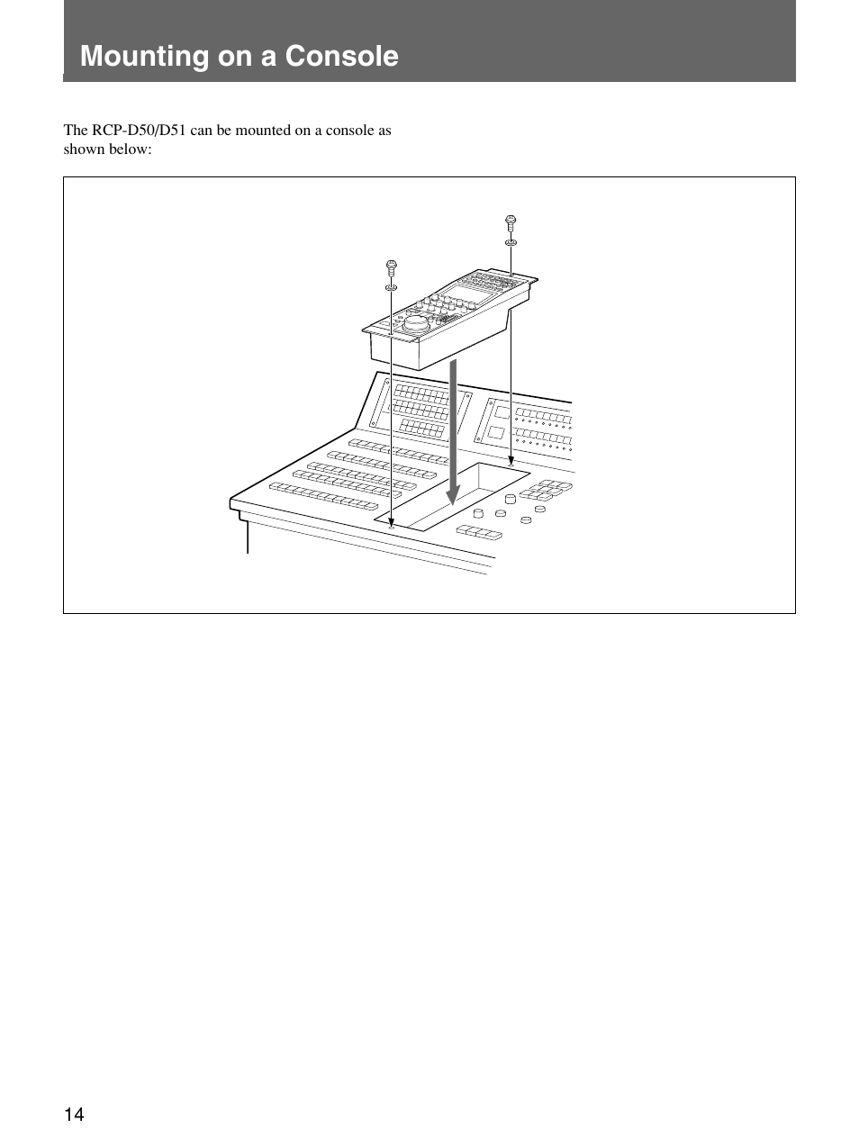 Mounting on a console | Sony Remote Control Panel RCP-D50/D51 User Manual | Page 14 / 62