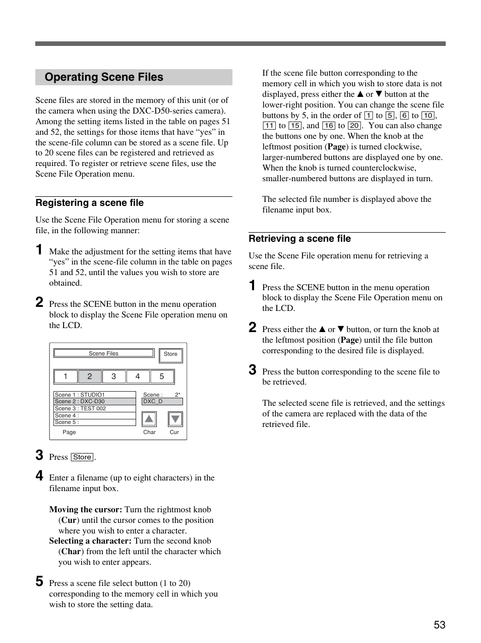 Operating scene files | Sony Remote Control Panel RCP-D50/D51 User Manual | Page 53 / 62