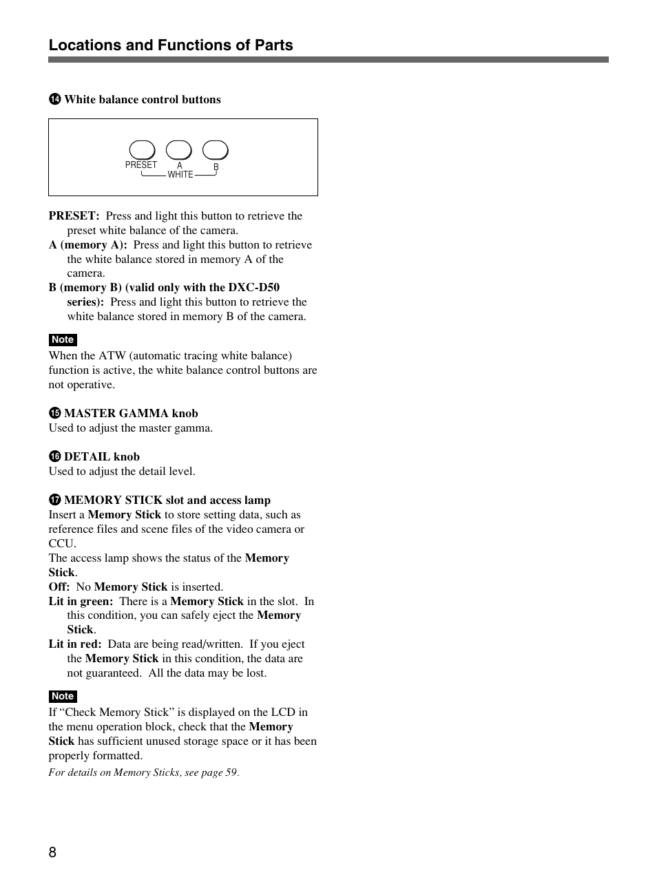 Locations and functions of parts | Sony Remote Control Panel RCP-D50/D51 User Manual | Page 8 / 62