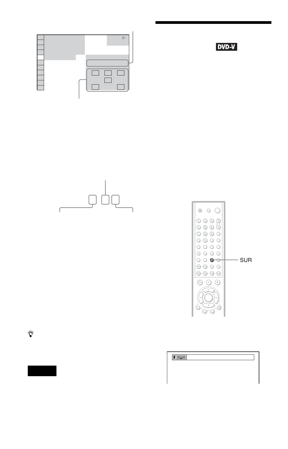 Tv virtual surround settings (tvs), Tv virtual surround settings, Dolby digital 3 / 2 | Tvs), Press sur during playback | Sony DVP-NC655P User Manual | Page 52 / 84
