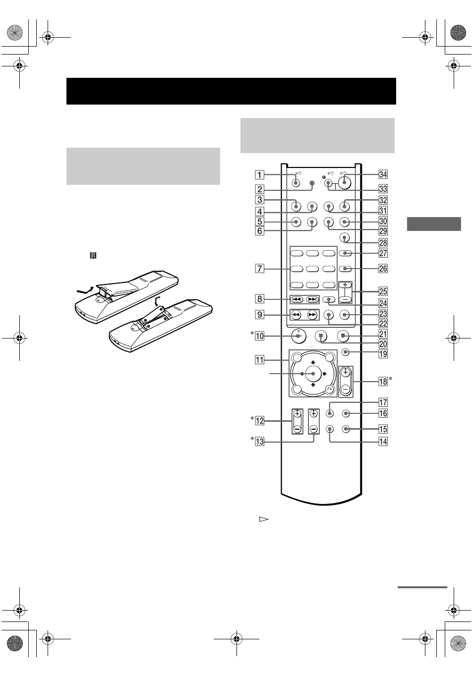 Operations using the remote rm-aap001, Before you use your remote, Remote button description | Op era tio ns us in g the re mote rm-aap0 0 1, Inserting batteries into the remote, Ql wg wh wj wk e; ea es ed ef qj qk, Continued | Sony STR-DE698 User Manual | Page 45 / 64