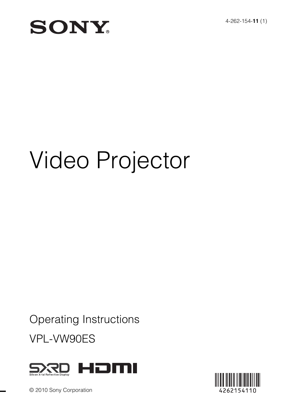 Sony Video Projector VPL-VW90ES User Manual | 100 pages