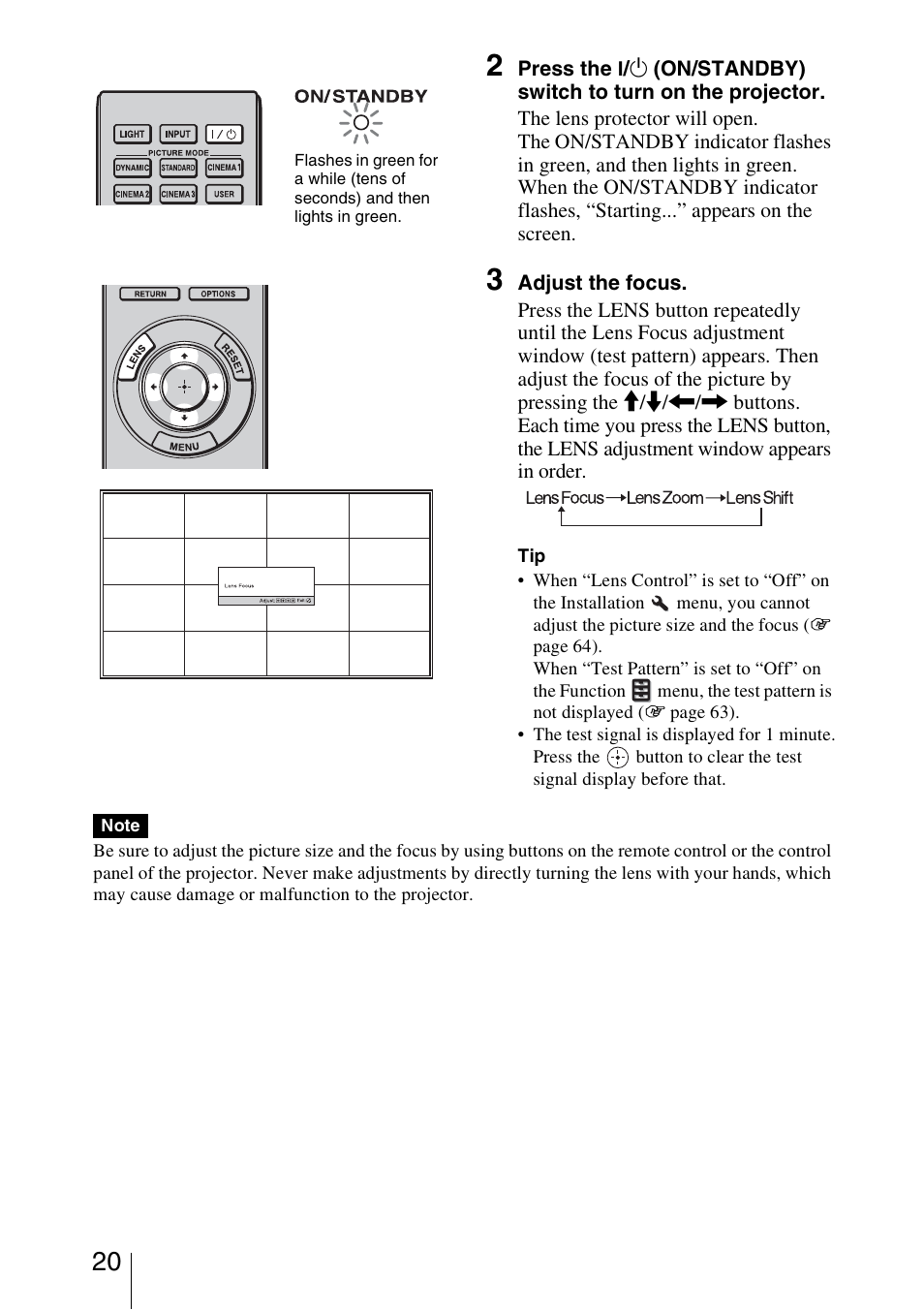 Sony Video Projector VPL-VW90ES User Manual | Page 20 / 100