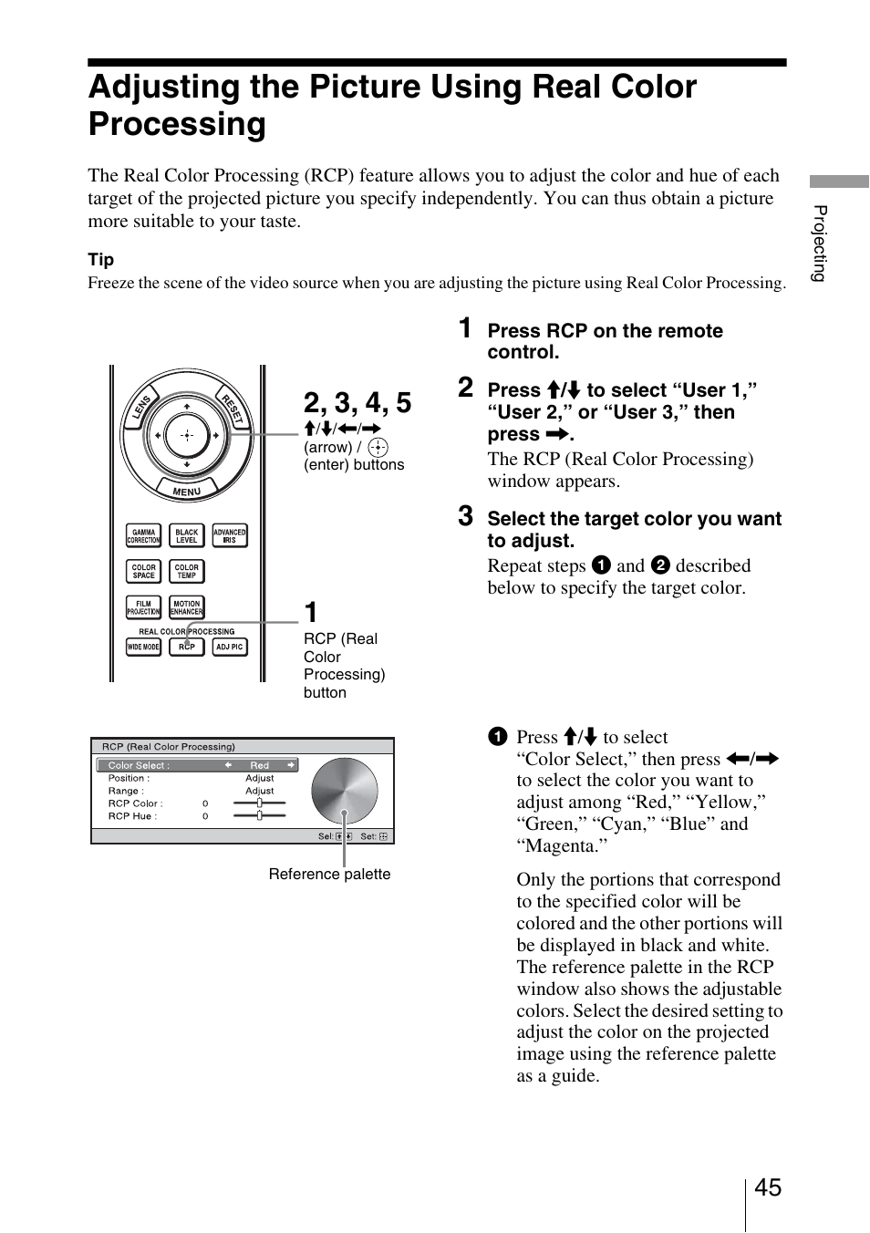 Adjusting the picture using real color processing | Sony Video Projector VPL-VW90ES User Manual | Page 45 / 100