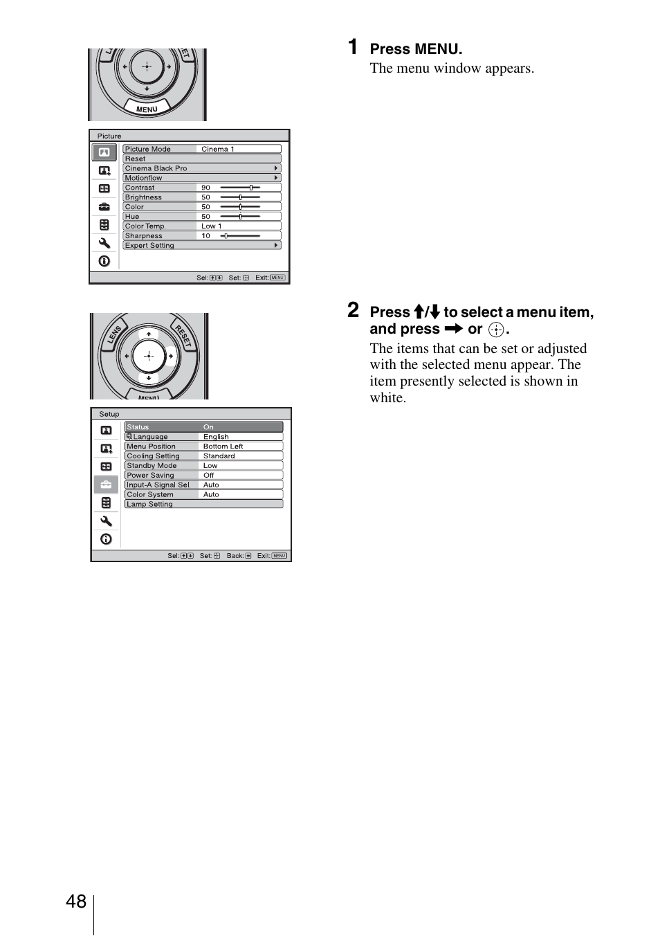 Sony Video Projector VPL-VW90ES User Manual | Page 48 / 100