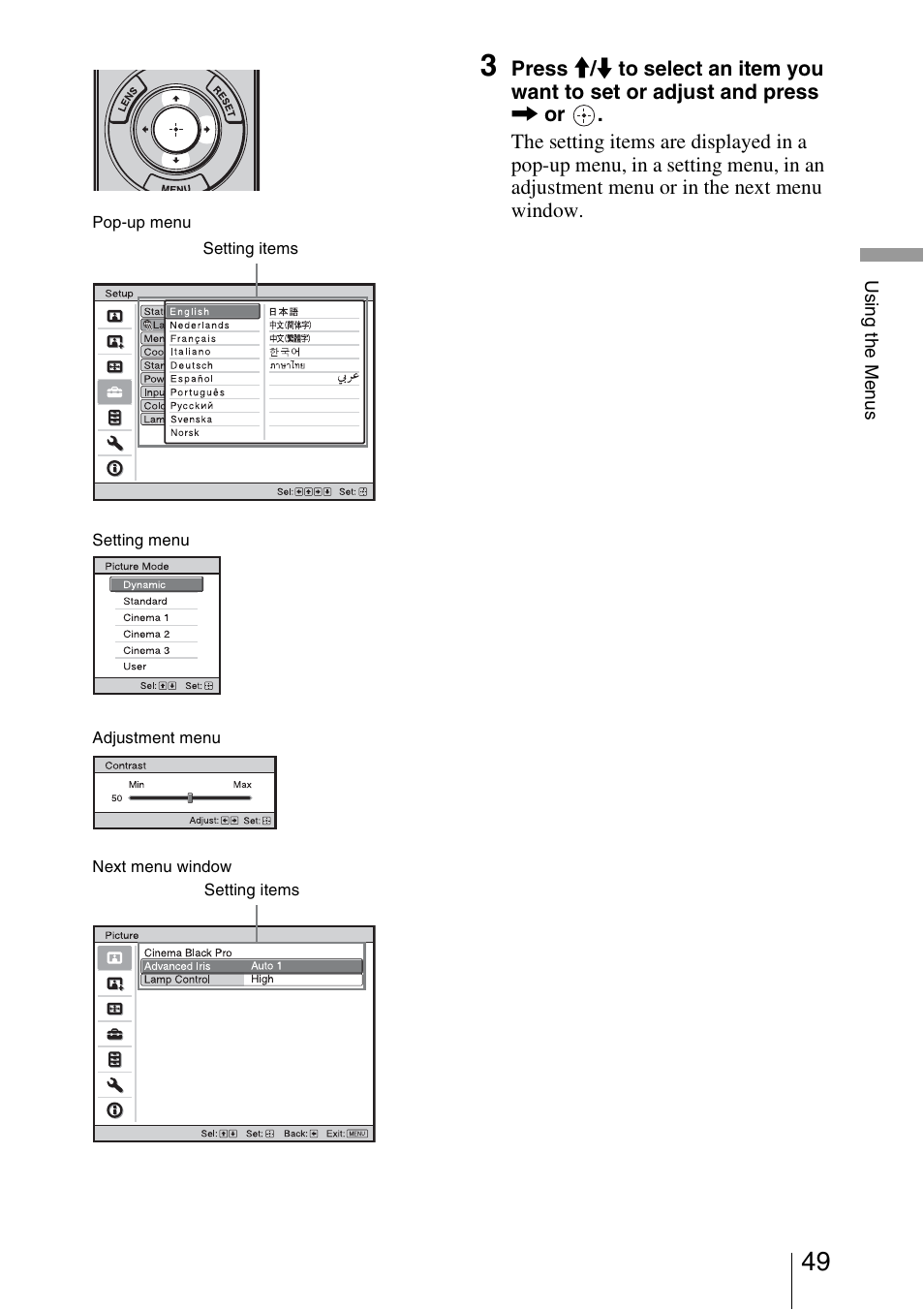 Sony Video Projector VPL-VW90ES User Manual | Page 49 / 100