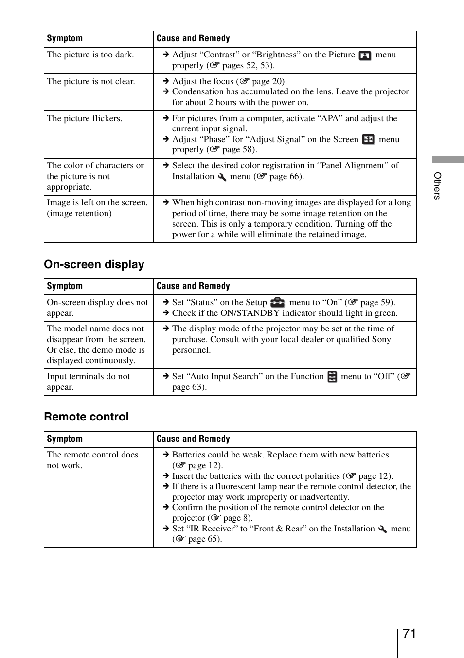 On-screen display remote control | Sony Video Projector VPL-VW90ES User Manual | Page 71 / 100