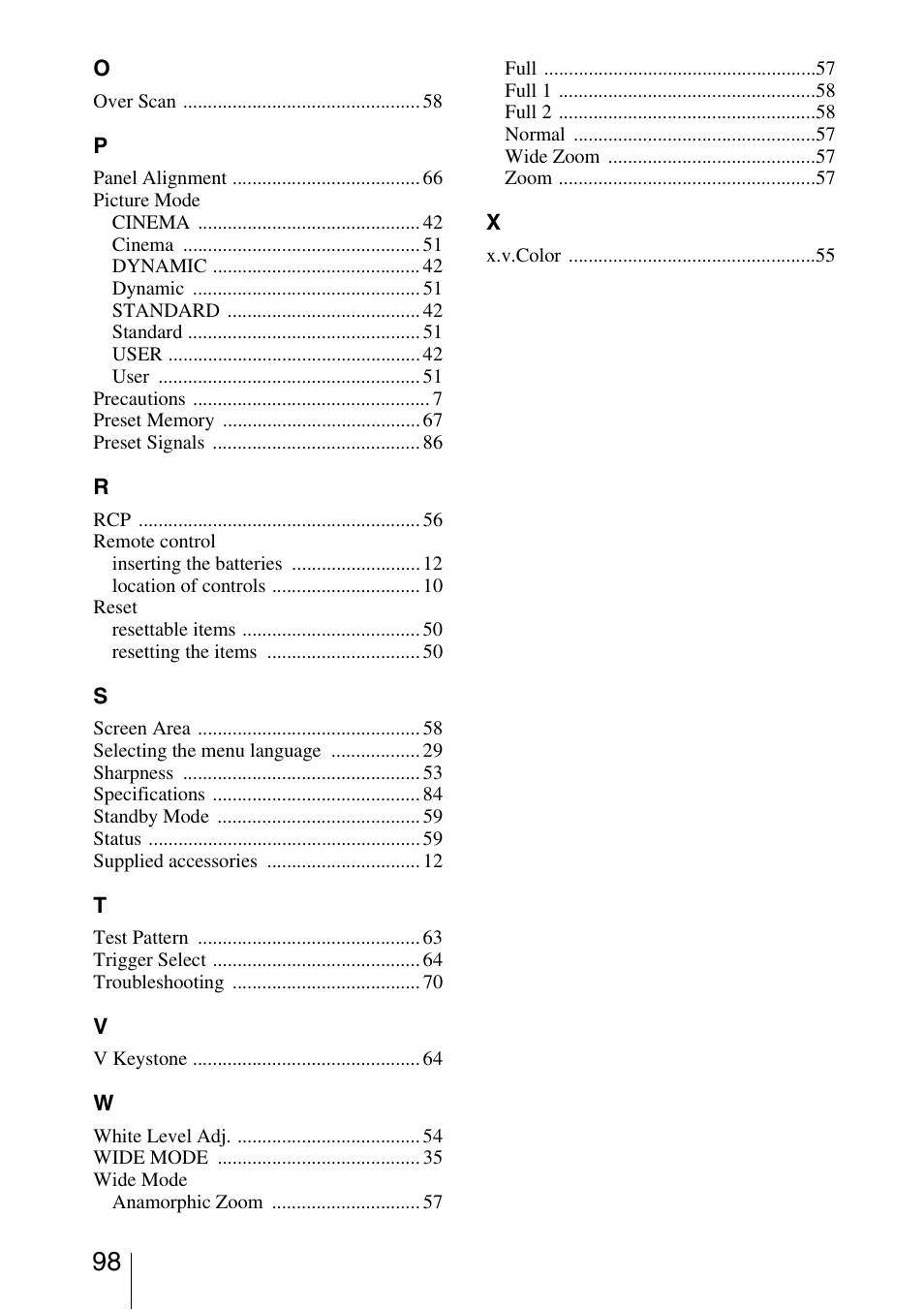 Sony Video Projector VPL-VW90ES User Manual | Page 98 / 100