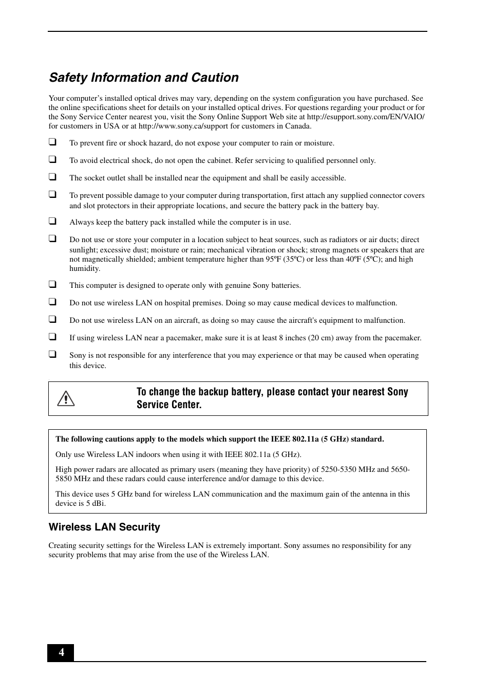 Safety information and caution | Sony VGN-UX300 User Manual | Page 4 / 16