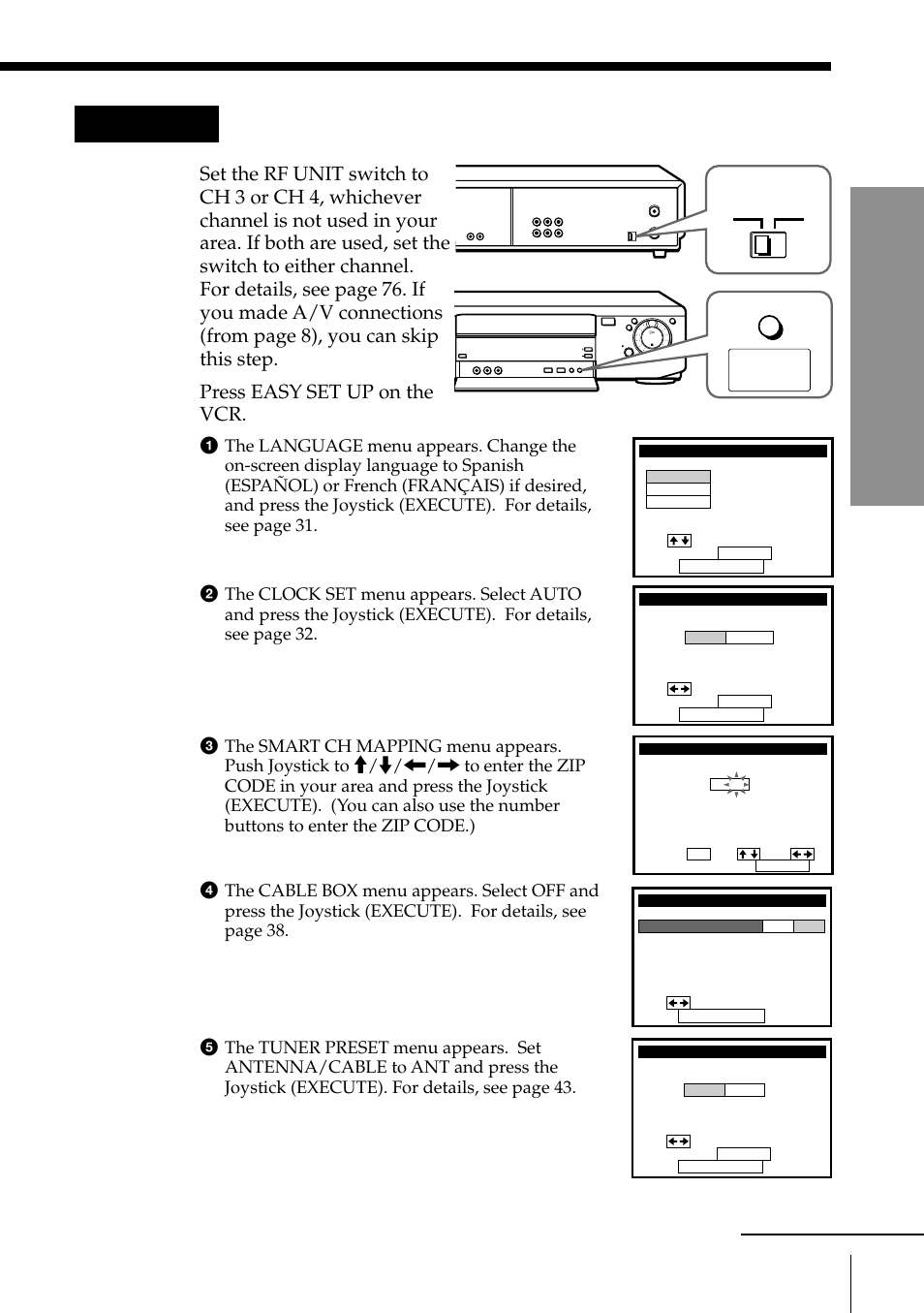 Hookup 3: vcr setup, Getting started, Press easy set up on the vcr | Rf unit | Sony SLV-795HF User Manual | Page 17 / 88