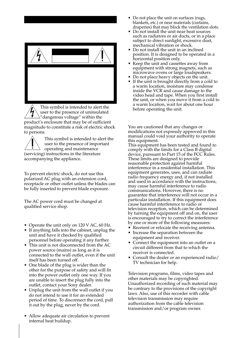 Warning, Caution | Sony SLV-795HF User Manual | Page 2 / 88