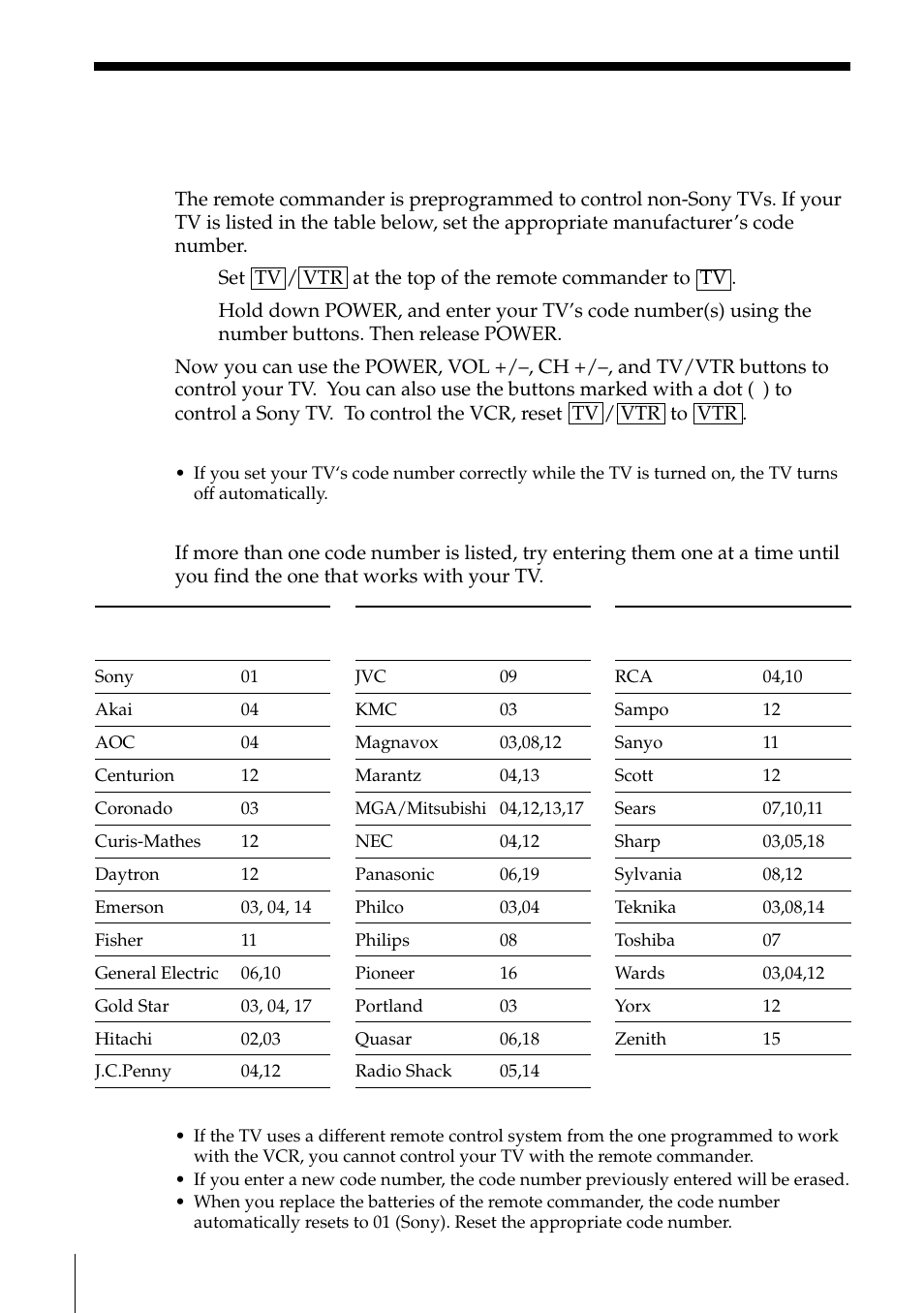 Controlling other tvs with the remote commander | Sony SLV-795HF User Manual | Page 6 / 88
