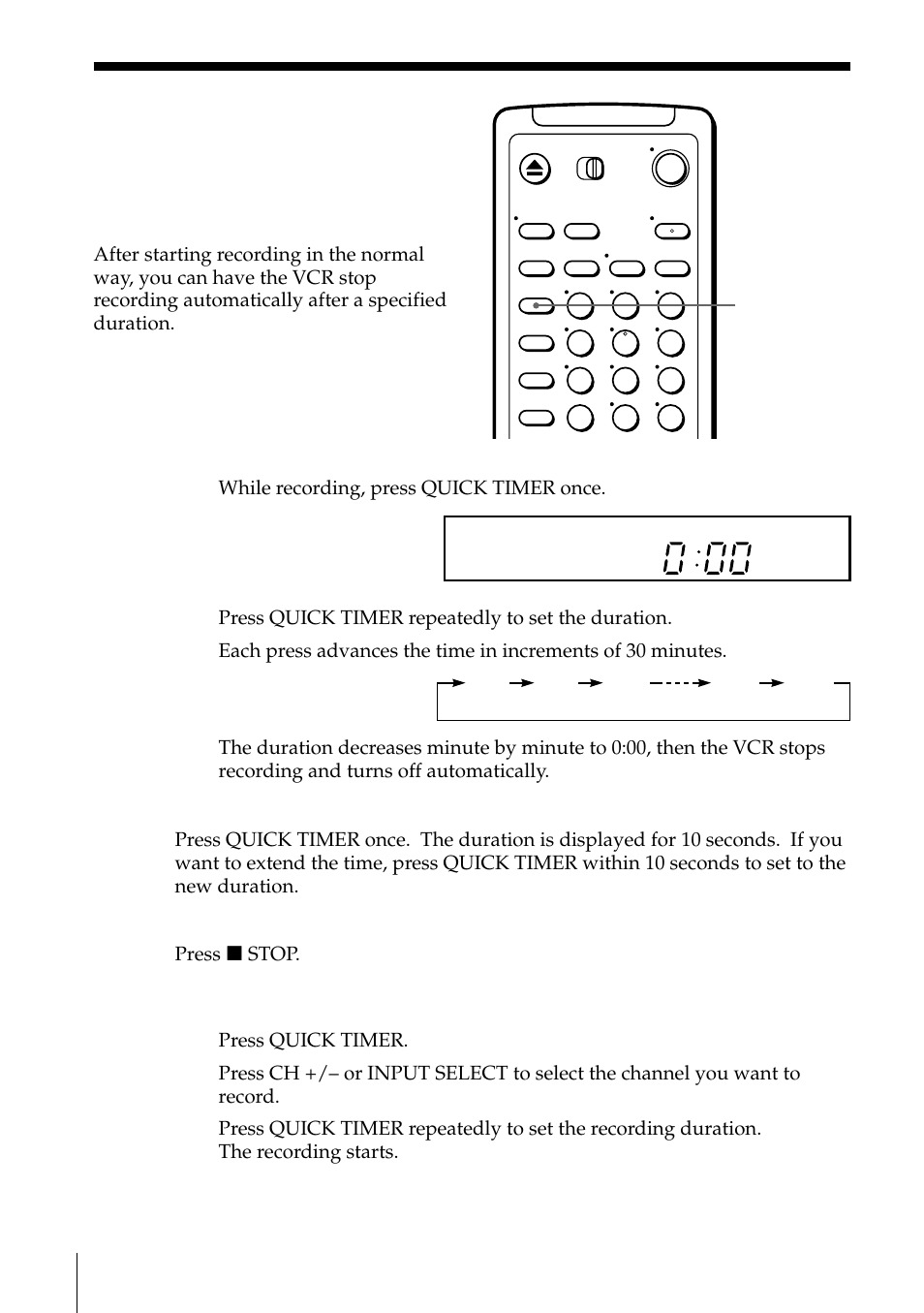 Recording tv programs using the quick timer, Using the quick timer during stop mode | Sony SLV-795HF User Manual | Page 66 / 88