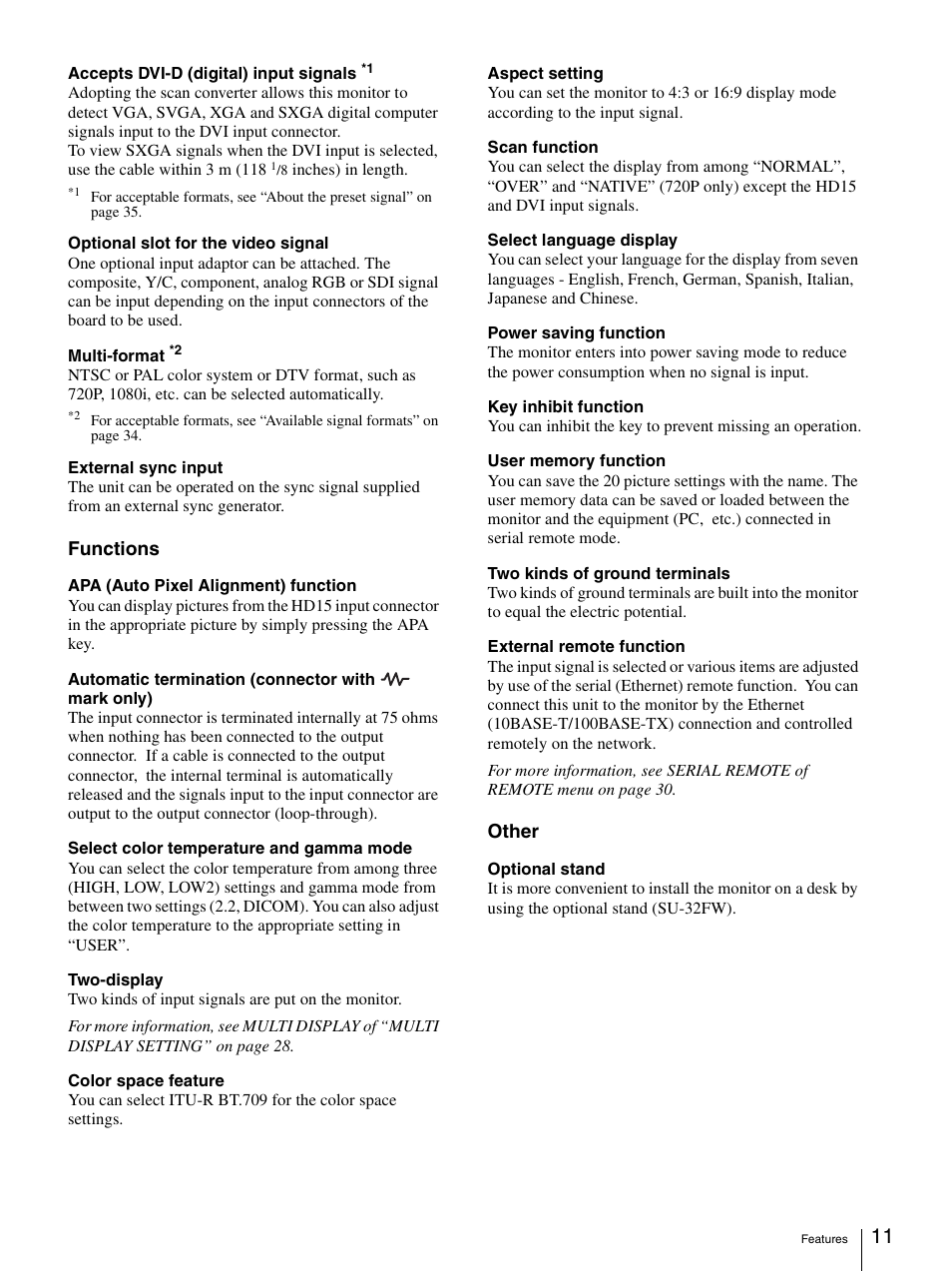 Functions, Other | Sony LMD-3250MD User Manual | Page 11 / 40