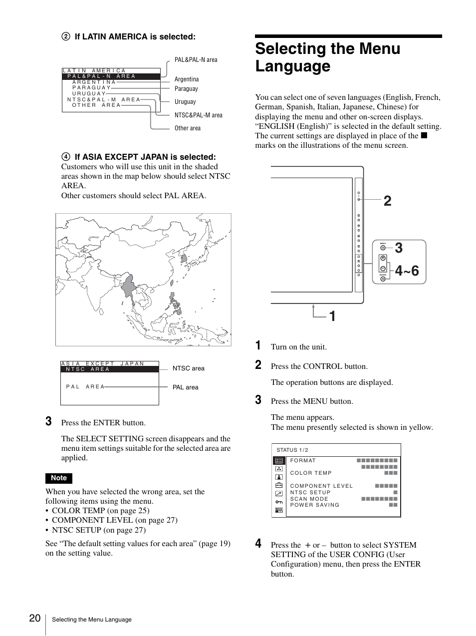 Selecting the menu language | Sony LMD-3250MD User Manual | Page 20 / 40