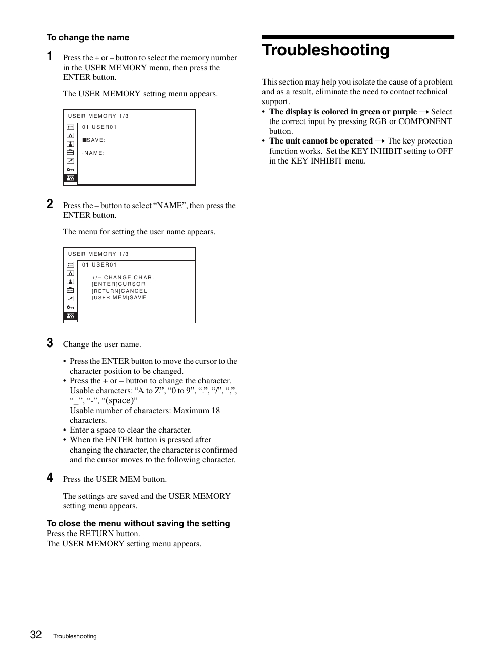 Troubleshooting, Space) | Sony LMD-3250MD User Manual | Page 32 / 40