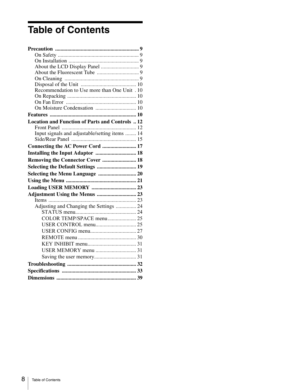 Sony LMD-3250MD User Manual | Page 8 / 40