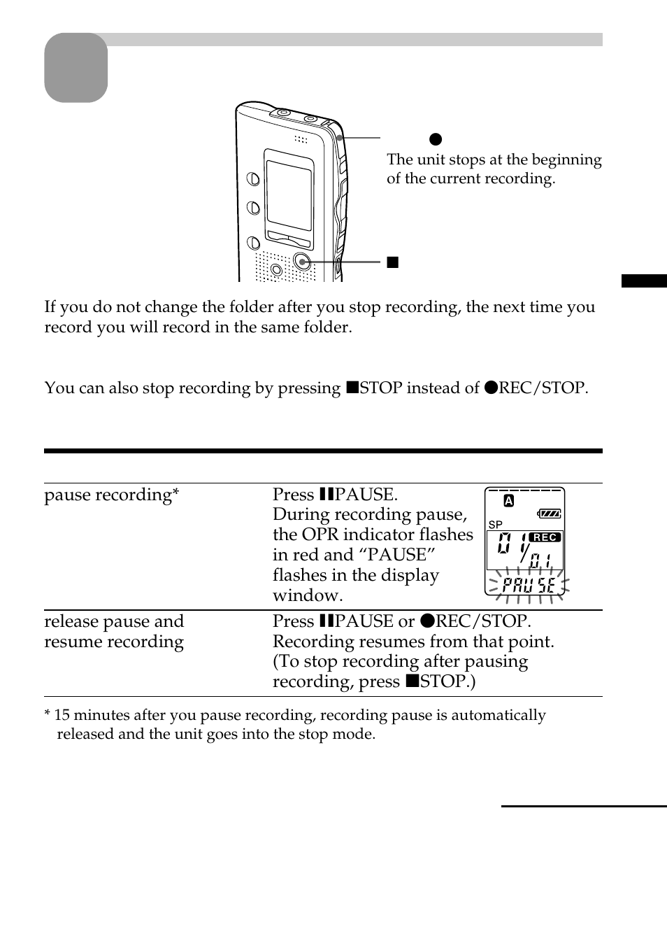 Stop recording | Sony ICD-B10 User Manual | Page 11 / 48