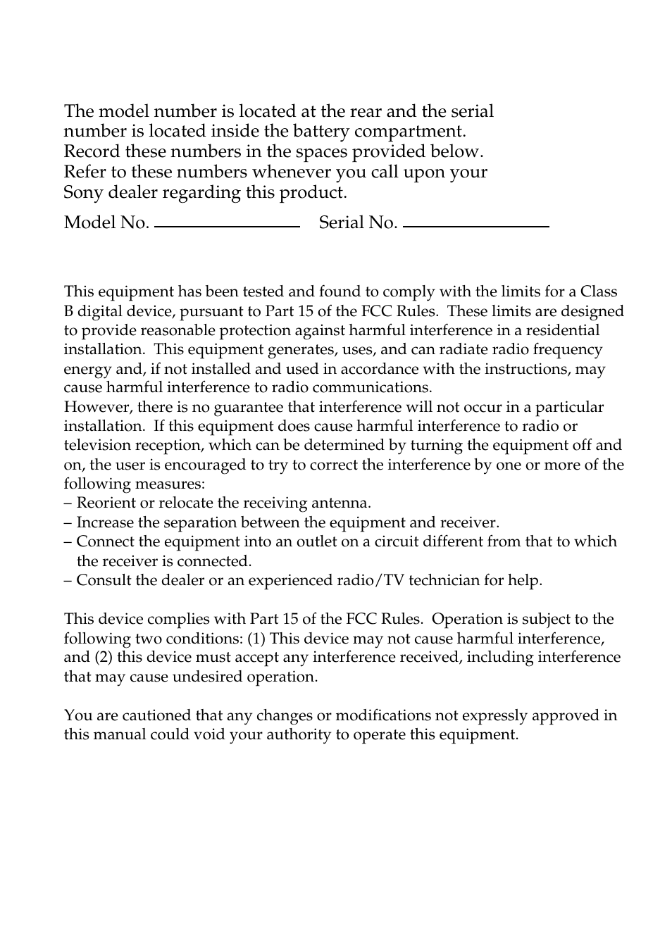 Information, Owner’s record | Sony ICD-B10 User Manual | Page 2 / 48