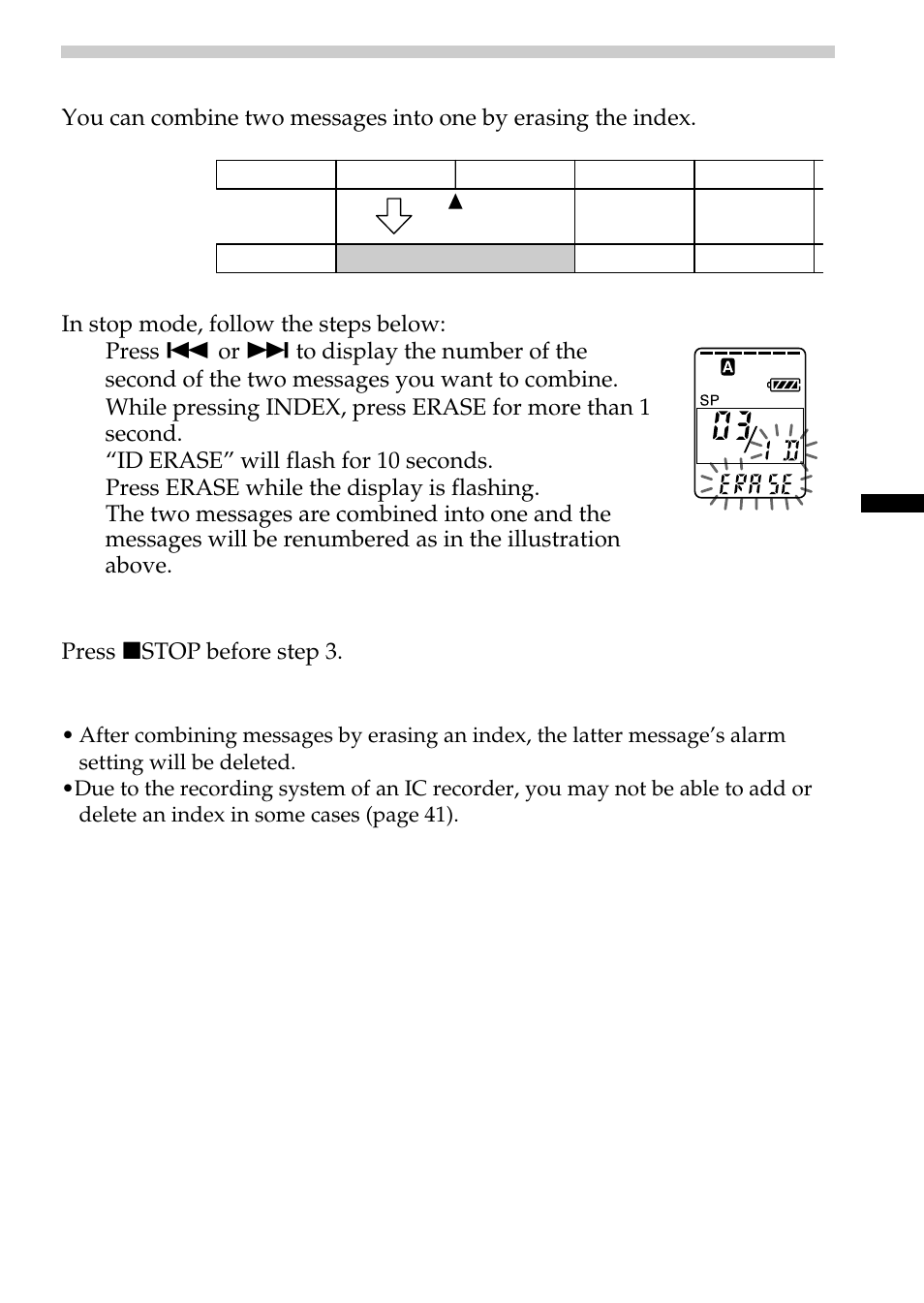 Combining messages by erasing the index | Sony ICD-B10 User Manual | Page 25 / 48