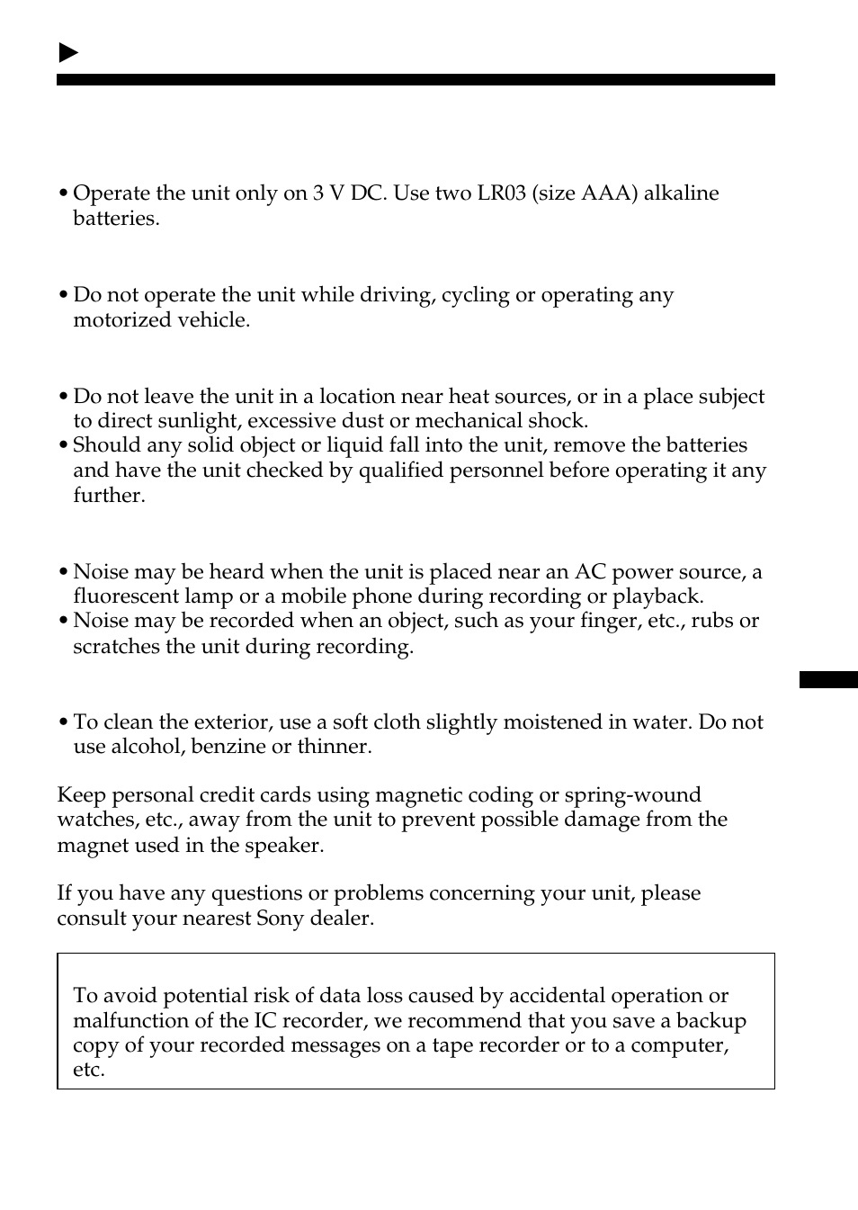 Precautions, Badditional information | Sony ICD-B10 User Manual | Page 37 / 48