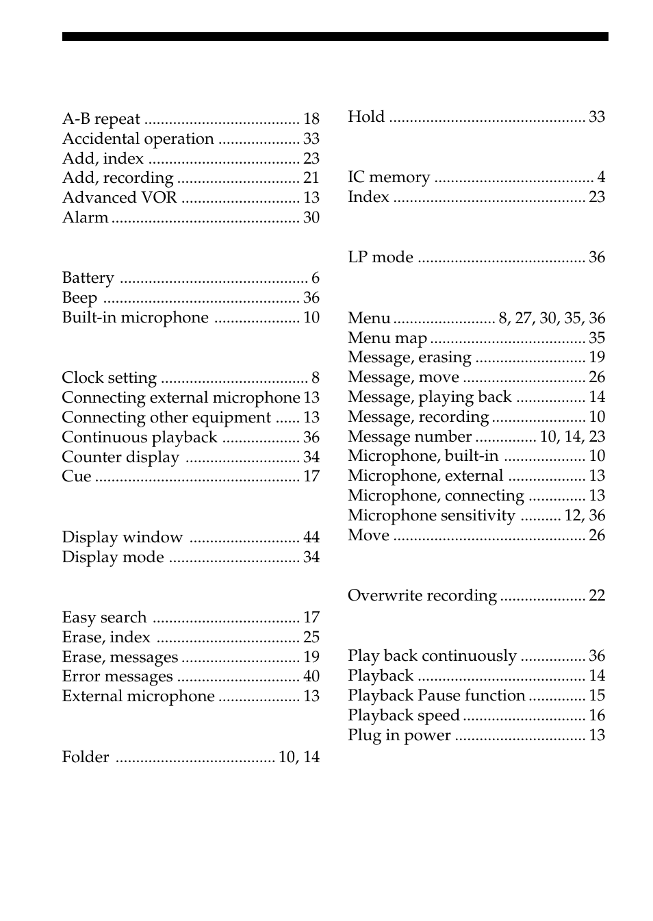 Index | Sony ICD-B10 User Manual | Page 46 / 48