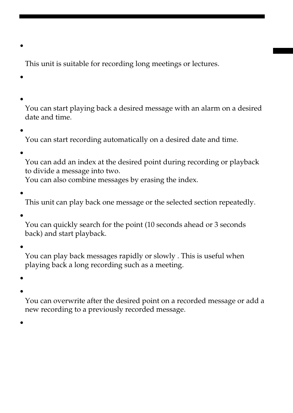 Features | Sony ICD-B10 User Manual | Page 5 / 48