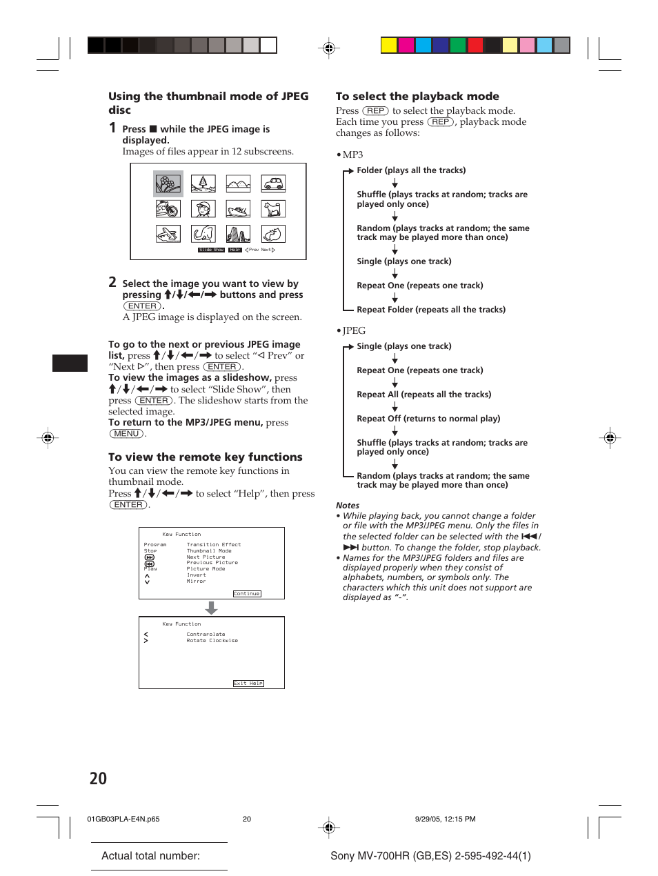 Using the thumbnail mode of jpeg disc | Sony Model MV-700HR User Manual | Page 20 / 96